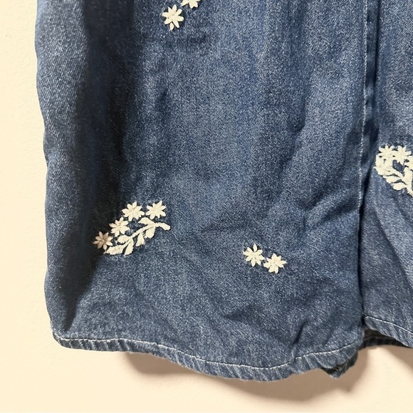 Vintage 90s Floral Embroidered Chambray Shirt Short Sleeve Women’s Plus Size 1X - Picture 6 of 14